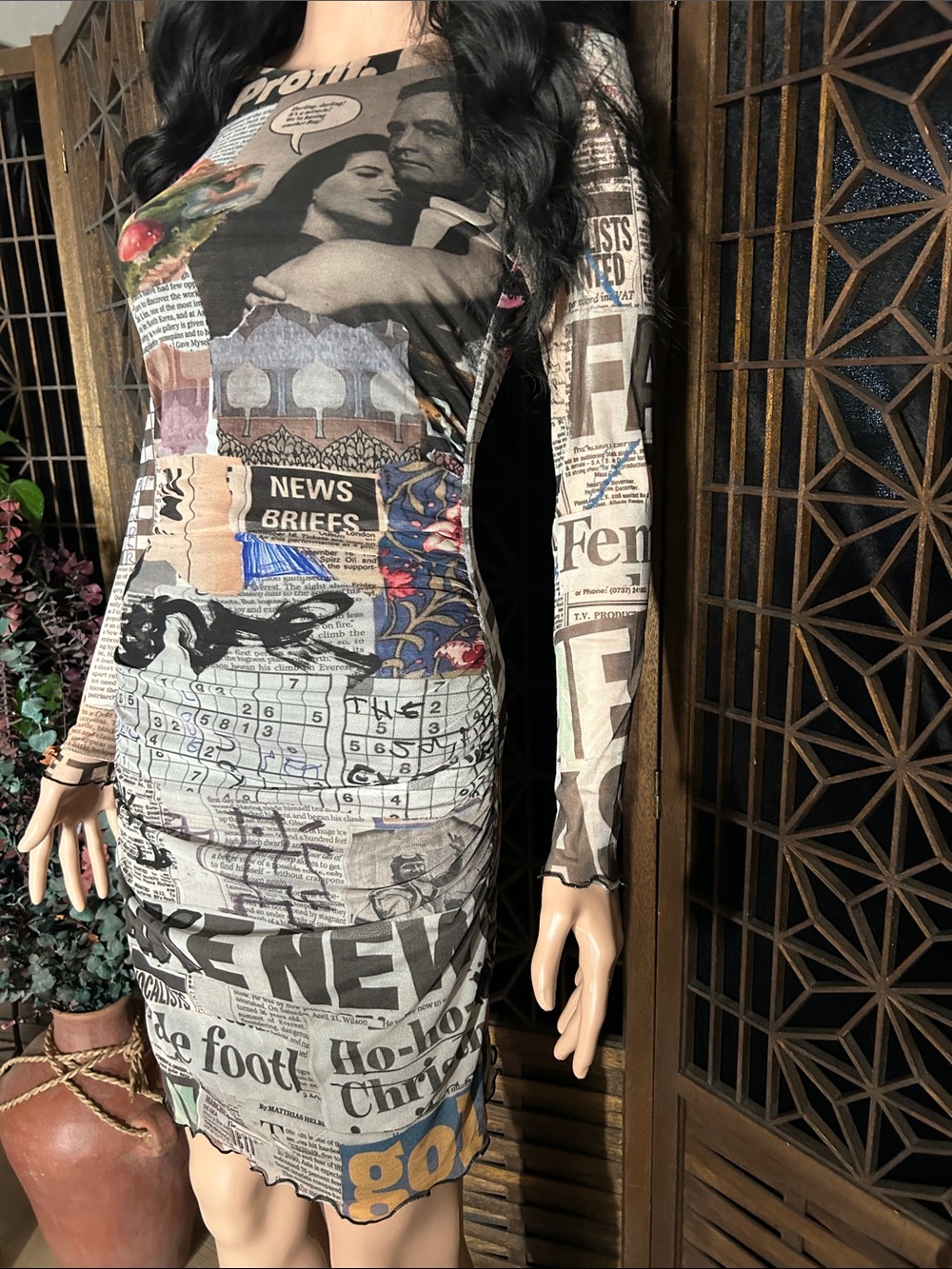 NWT DESIGUAL NEWS PRINT DRESS S - Picture 2 of 15